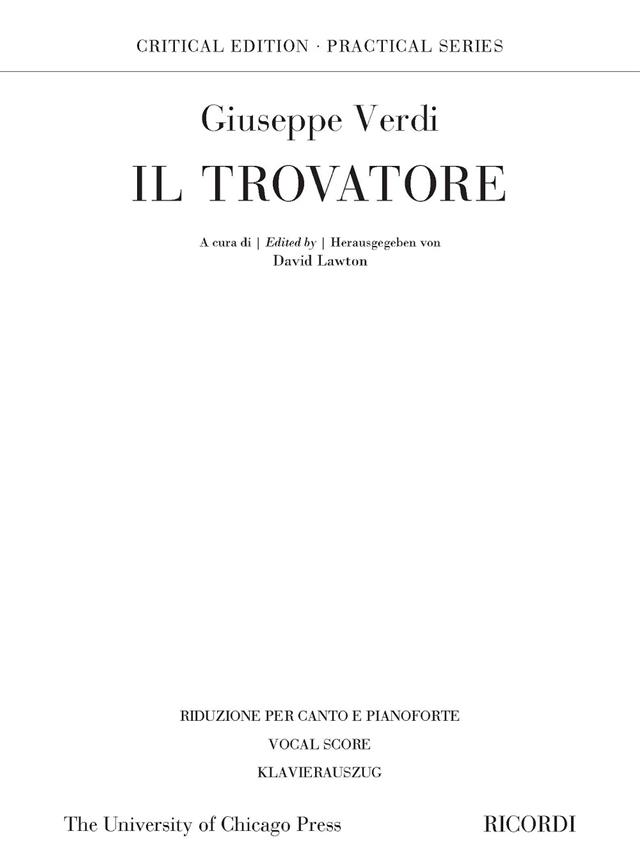 Il trovatore - A cura di D. Lawton - Riduzione per canto e pianoforte - árie pro zpěv a klavír